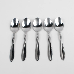 Lot Of 5 International Silver Modern Twist (Stainless, Frosted) Soup Spoons