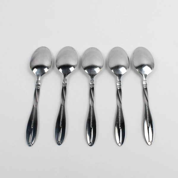 Lot Of 5 International Silver Modern Twist (Stainless, Frosted) Soup Spoons