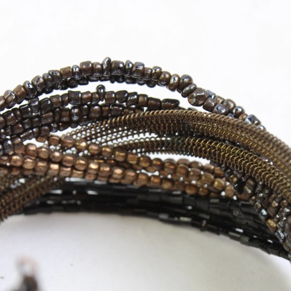 Brown and Black Beaded Cuff Bracelet Braided Design