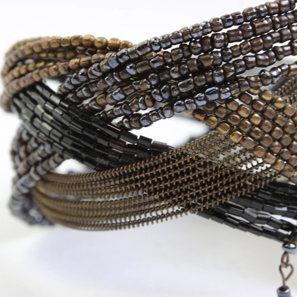 Brown and Black Beaded Cuff Bracelet Braided Design