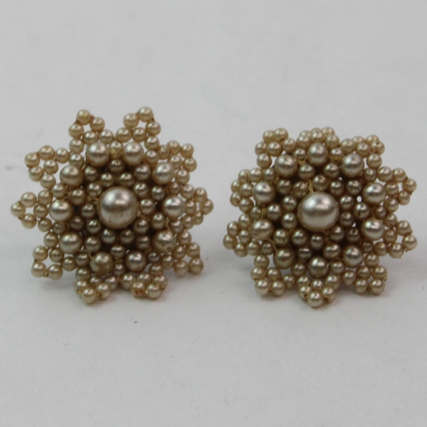 Vintage Faux Pearl Screw On Earrings 1"