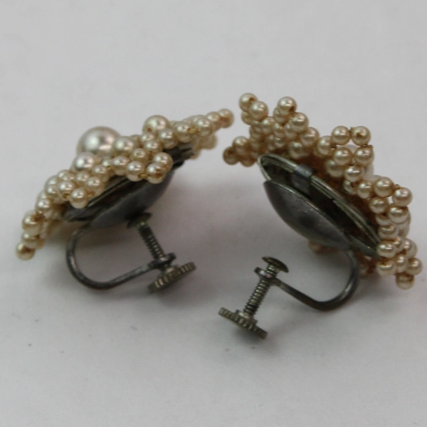 Vintage Faux Pearl Screw On Earrings 1"