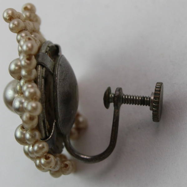 Vintage Faux Pearl Screw On Earrings 1"