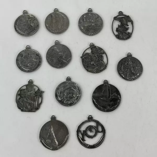 Lot of 13 Season's Greeting Country Pewter Christmas Ornaments 1994-2006