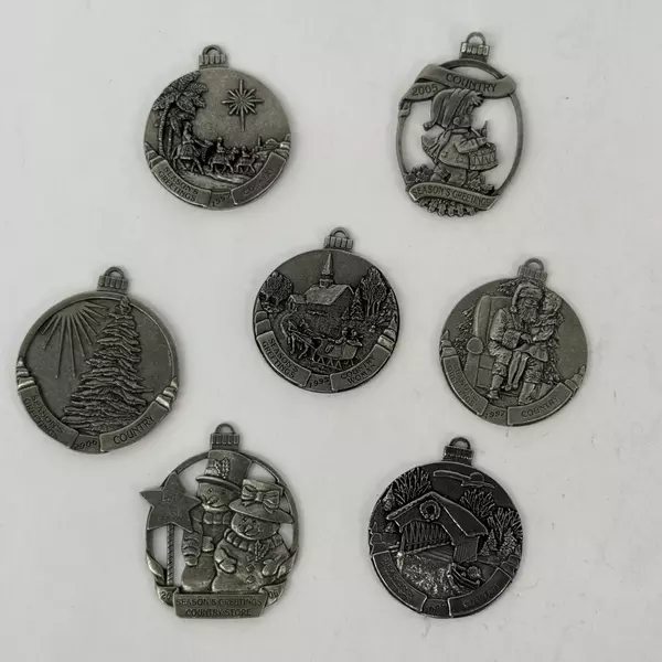 Lot of 13 Season's Greeting Country Pewter Christmas Ornaments 1994-2006