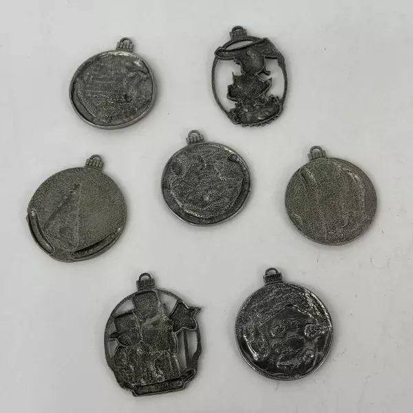 Lot of 13 Season's Greeting Country Pewter Christmas Ornaments 1994-2006