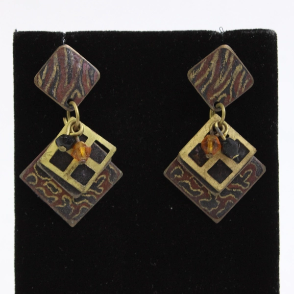 Mixed Metal Animal Print Design Boho Dangle Earrings