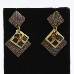 Mixed Metal Animal Print Design Boho Dangle Earrings