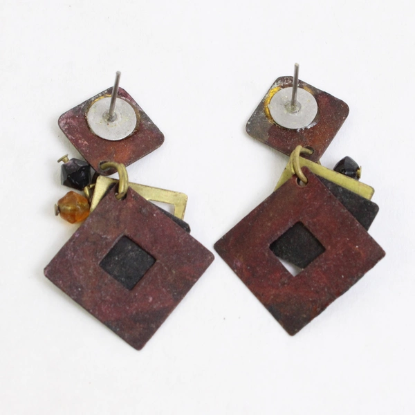 Mixed Metal Animal Print Design Boho Dangle Earrings