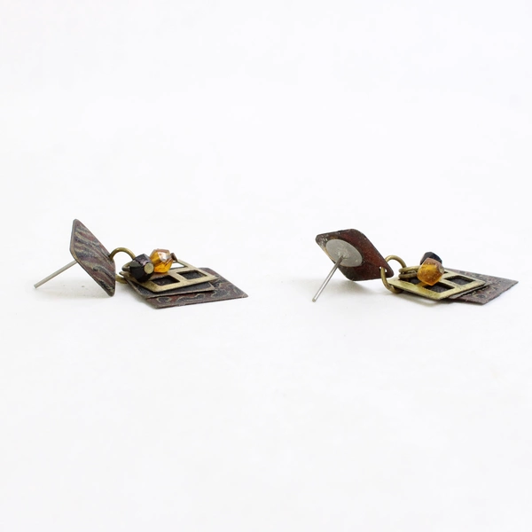 Mixed Metal Animal Print Design Boho Dangle Earrings