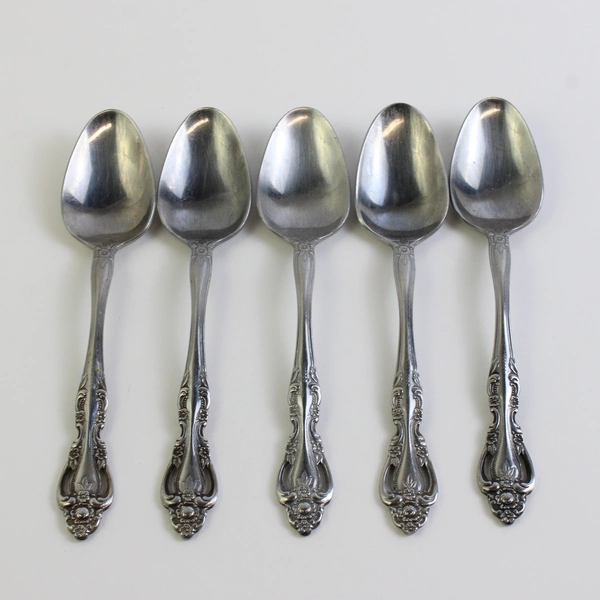 Lot of 5 International Chalmette Stainless Steel Soup Spoons