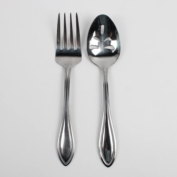 Lot Of 2 International Silver American Bead Flatware Serving Fork & Spoon