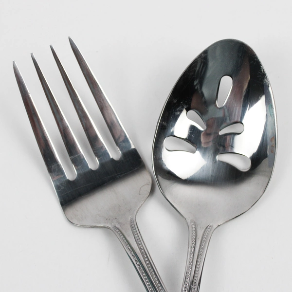 Lot Of 2 International Silver American Bead Flatware Serving Fork & Spoon