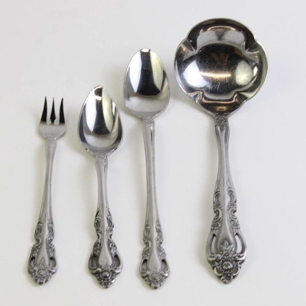 4 Piece Set International Chalmette Stainless Steel Flatware Ladel Fork Spoons