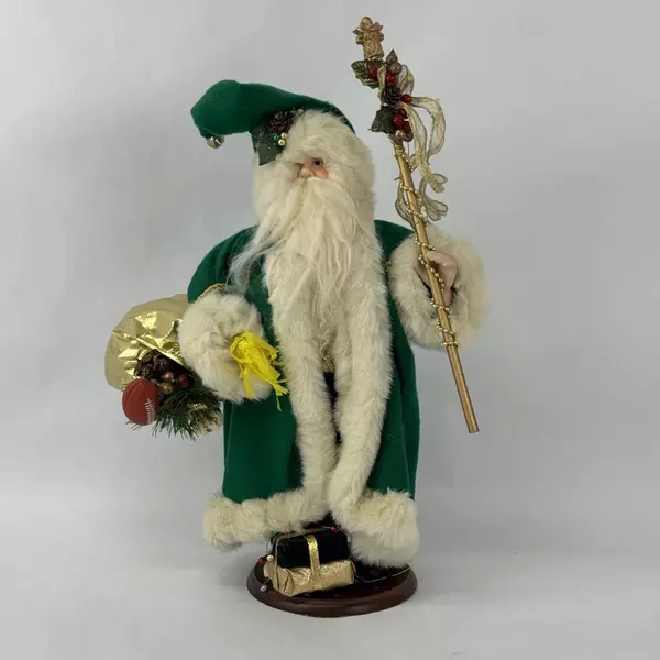 Old World Santa Figurine With Staff Bag and Gifts