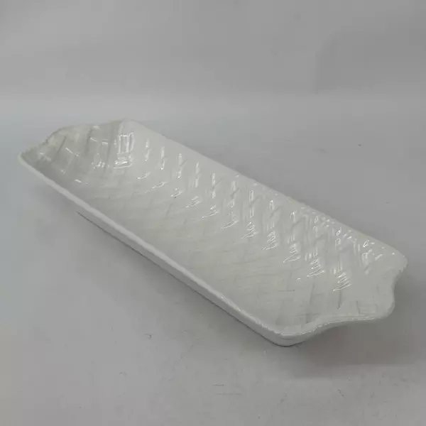 Vintage Louçarte White Basket Weave Serving Appetizer Tray Dish 19" Portugal