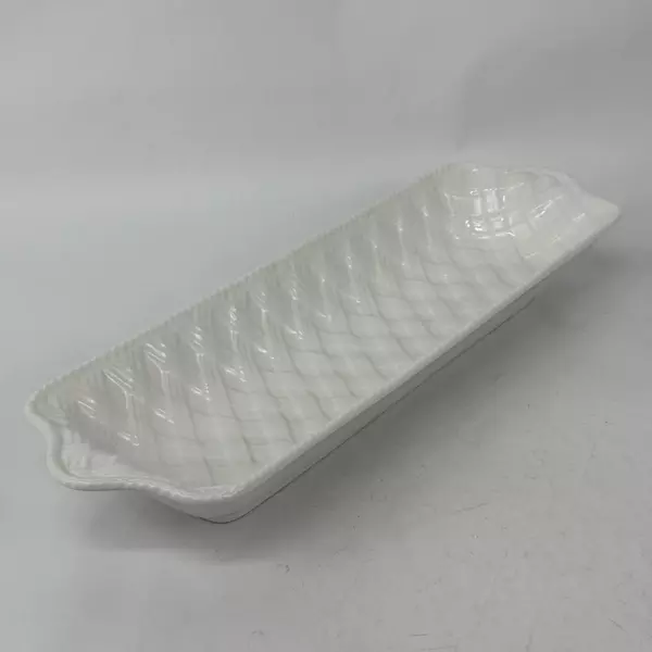 Vintage Louçarte White Basket Weave Serving Appetizer Tray Dish 19" Portugal