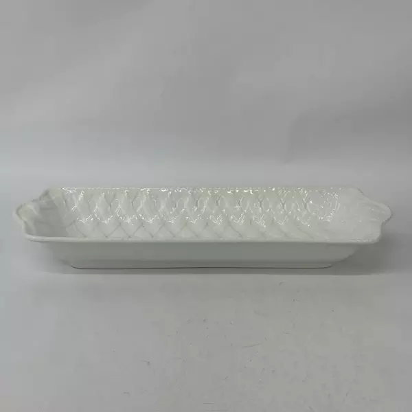 Vintage Louçarte White Basket Weave Serving Appetizer Tray Dish 19" Portugal