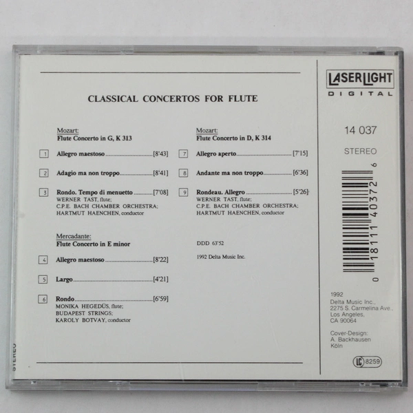 Flute Fantasies Classical Concertos For Flute 1992 Delta Music CD