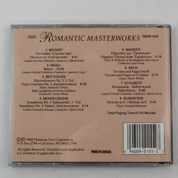 Romantic Masterworks Volume 6 Features 60+ Minutes of Music 1993 CD