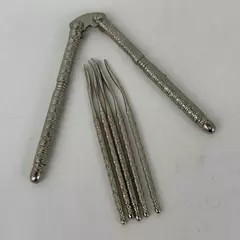 Vintage Hand Held Metal Nut Cracker With 5 Picks And Ornate Handles