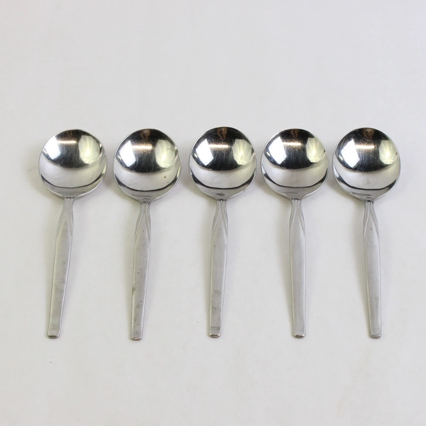 Lot Of 5 International Silver Futura (Stainless) Flatware Round Soup 7" Spoons