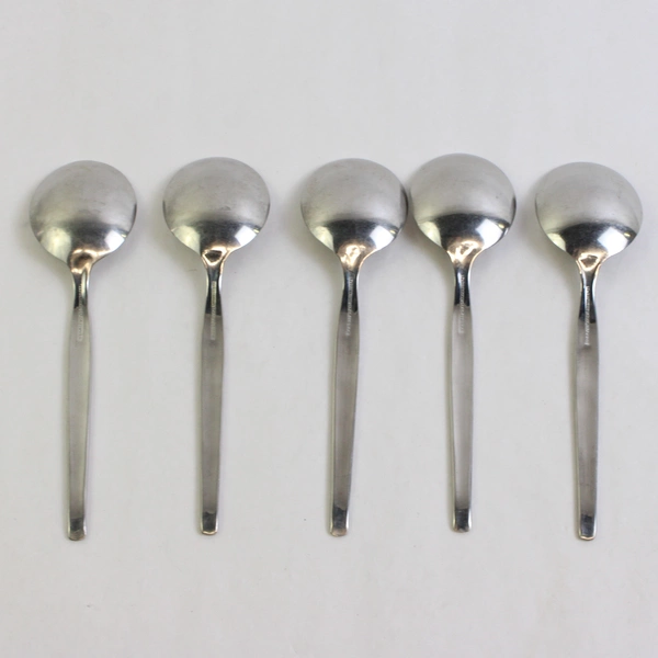 Lot Of 5 International Silver Futura (Stainless) Flatware Round Soup 7" Spoons