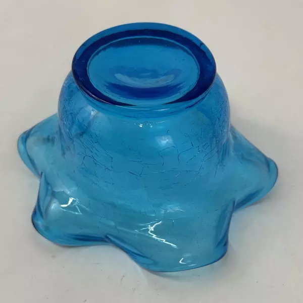 Blue Ruffled Rim Crackled Glass Bowl 5 Inch