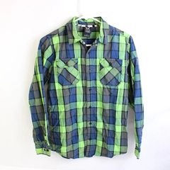 Shawn White Green Blue and Gray Plaid Button-Up Boys' Large
