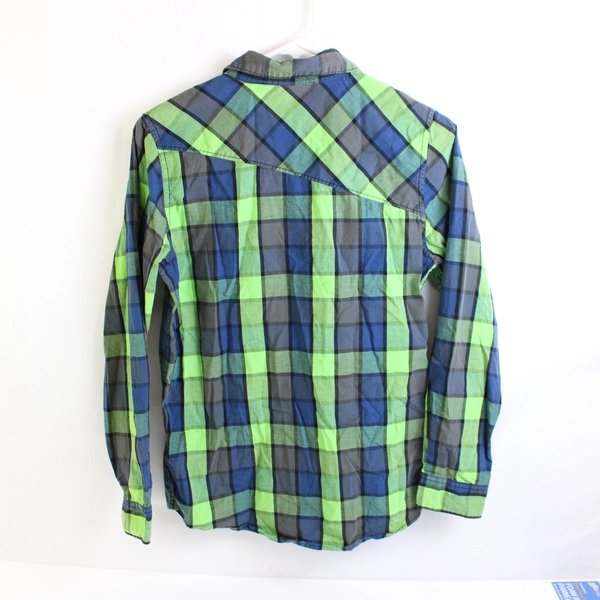 Shawn White Green Blue and Gray Plaid Button-Up Boys' Large