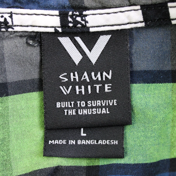 Shawn White Green Blue and Gray Plaid Button-Up Boys' Large