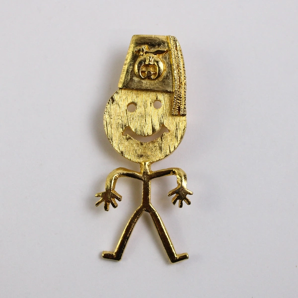 Vintage Gold-Tone Masonic Stickman with Fez Brooch Pin