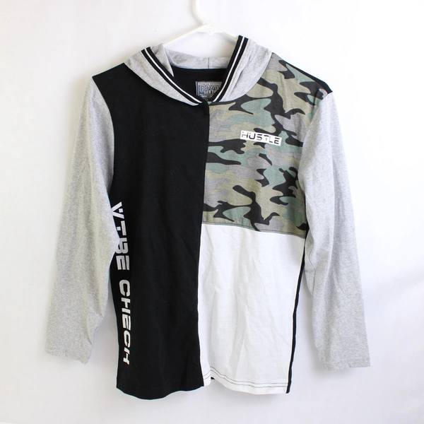 Premium Outfitters Civil Sektor Black Gray Camo Colorblock Hoodie Boys' Medium