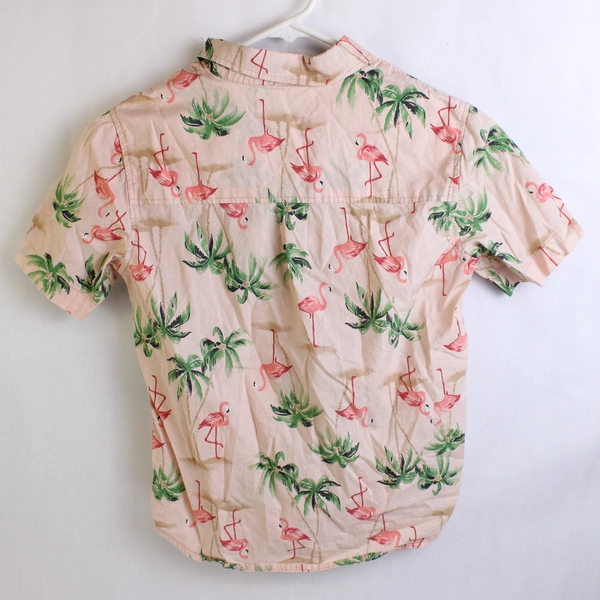 Old Navy Pink Flamingo Print Short-Sleeve Button-Down Boys' Size Medium 8