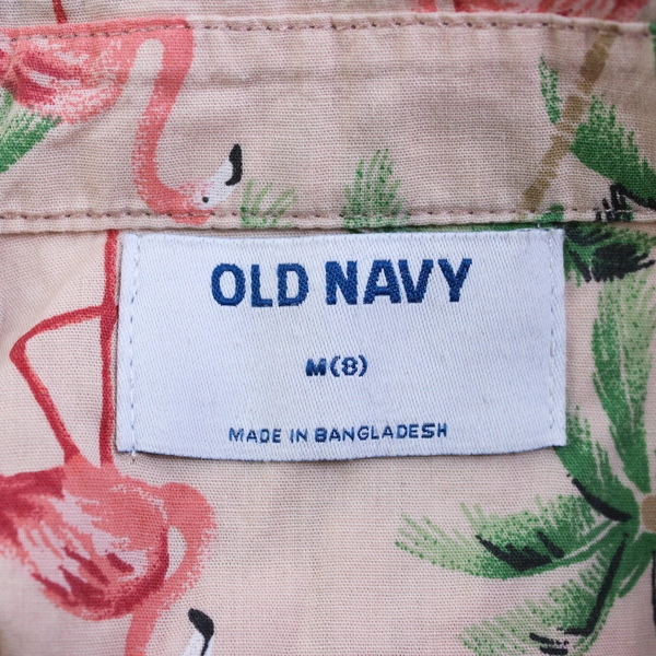 Old Navy Pink Flamingo Print Short-Sleeve Button-Down Boys' Size Medium 8