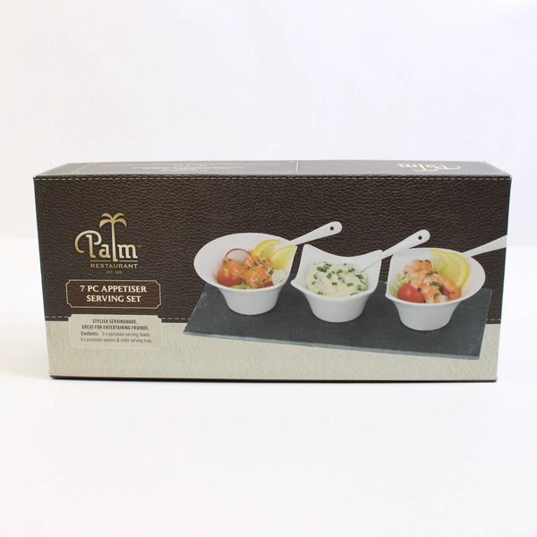 Palm Restaurant 7 Pc Appetizer Serving Set Solid White Ceramic