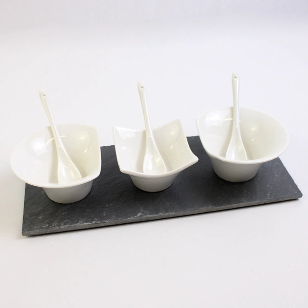 Palm Restaurant 7 Pc Appetizer Serving Set Solid White Ceramic