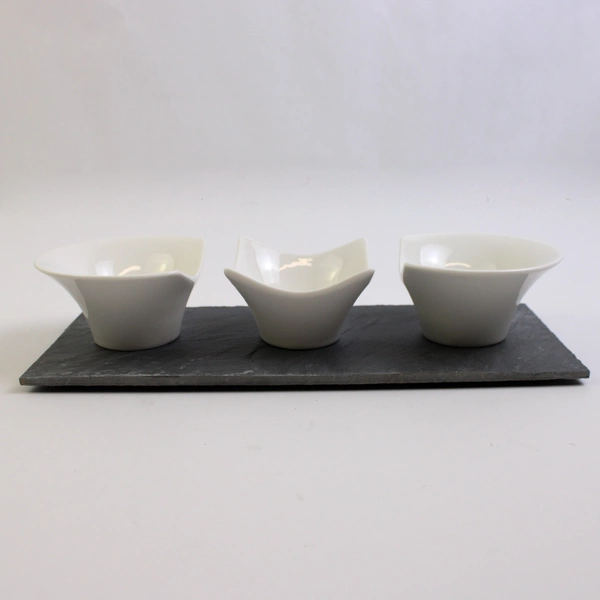 Palm Restaurant 7 Pc Appetizer Serving Set Solid White Ceramic