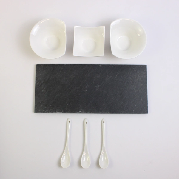 Palm Restaurant 7 Pc Appetizer Serving Set Solid White Ceramic