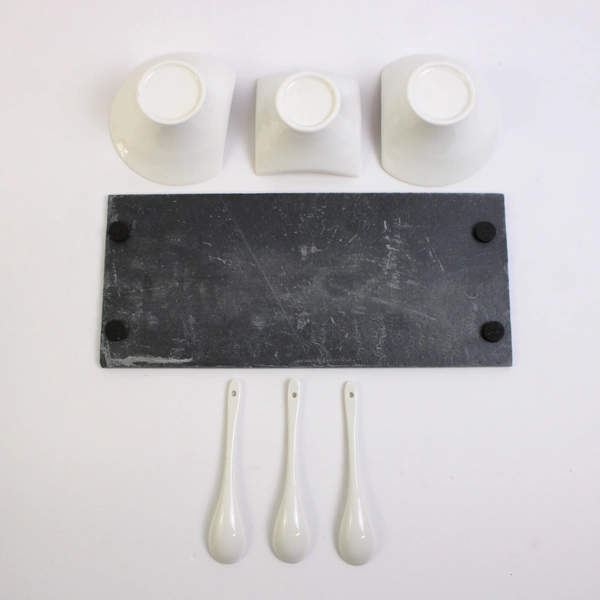 Palm Restaurant 7 Pc Appetizer Serving Set Solid White Ceramic