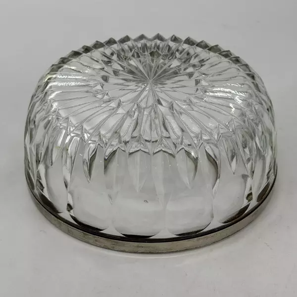 Vtg Crystal Bowl With Silver Plate Band Rim Starburst Thumbprint Pattern 9 Inch