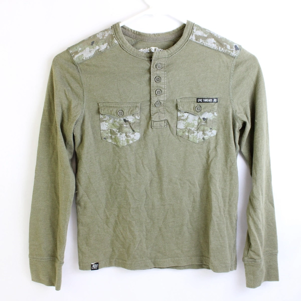 Epic Threads Green Pixelated Camo Long-Sleeve T-Shirt Boys' Small