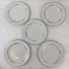 5 Vintage Noritake China Rosepoint Dinner Plates 6206 White Platinum Rim Roses