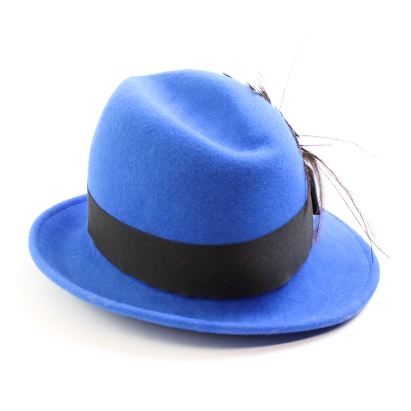 Vintage Uno Alla Volta Women's Blue Felt Fedora Hat Feather Accent