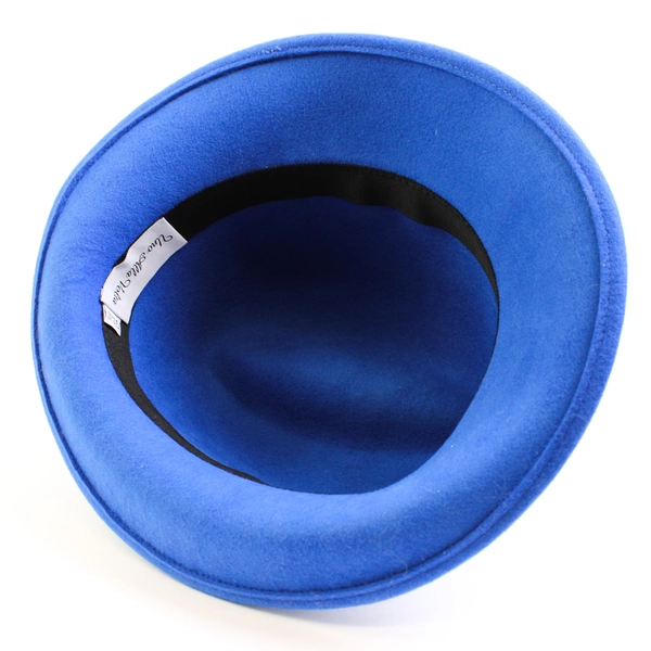 Vintage Uno Alla Volta Women's Blue Felt Fedora Hat Feather Accent