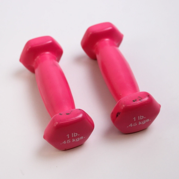 Set of 2 CanDo Pink Vinyl Coated 1 Pound Each Dumbbell Weights