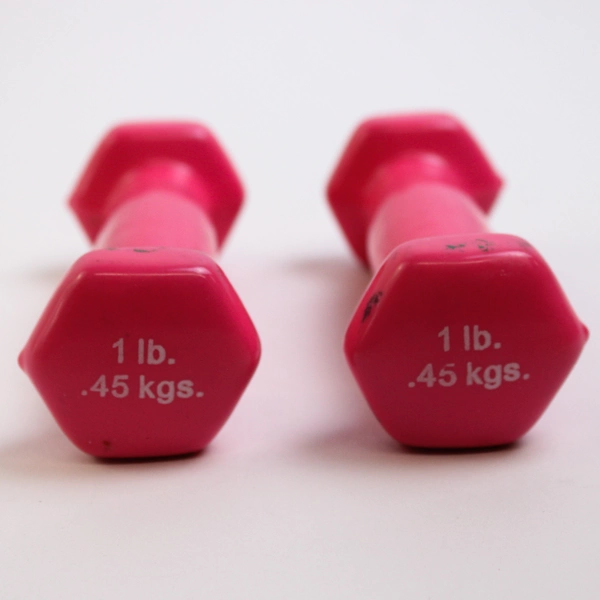 Set of 2 CanDo Pink Vinyl Coated 1 Pound Each Dumbbell Weights