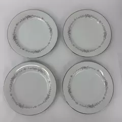 4 Vintage Noritake China Rosepoint Salad Plates 6206 White Platinum Rim Roses
