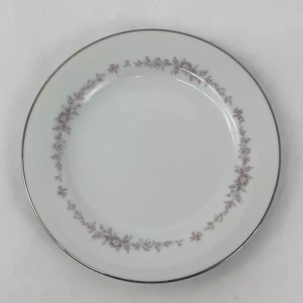 4 Vintage Noritake China Rosepoint Salad Plates 6206 White Platinum Rim Roses
