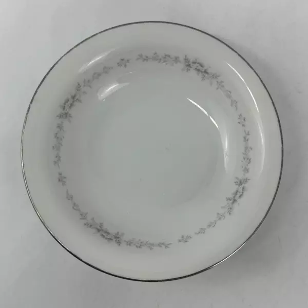 Set of 5 Vtg Noritake China Rosepoint Soup Bowls 6206 White Platinum Rim Roses